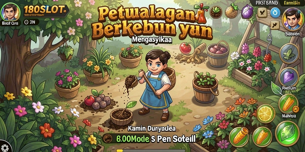 Tangkapan layar gameplay <strong>180SLOT</strong> menampilkan aktivitas berkebun yang seru.