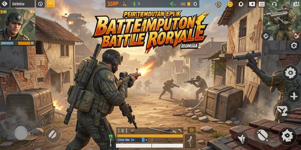 Tampilan menarik dari gameplay seru di 55RP, Battle Royale yang mendebarkan.