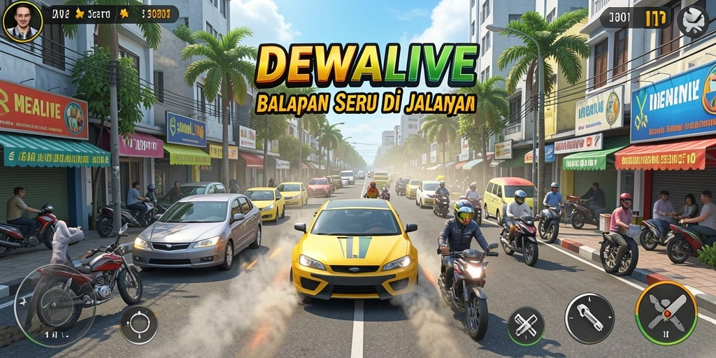 Tampilan seru dari gameplay balap DEWALIVE yang penuh aksi.