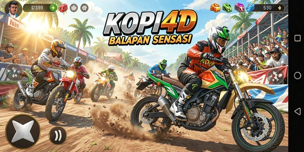 Tampilan gameplay KOPI4D yang memukau saat balapan motor.