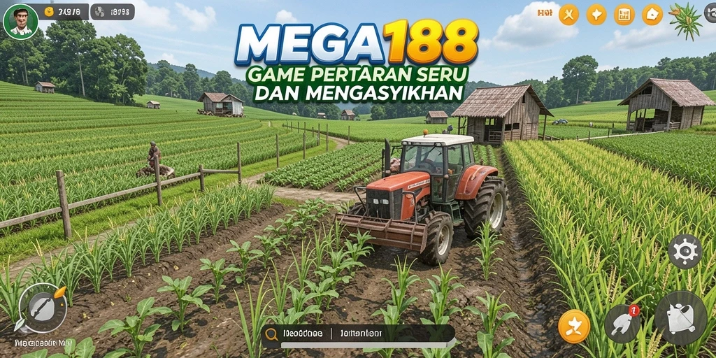 Gameplay MEGA188 yang menampilkan aktivitas bertani yang menyenangkan.