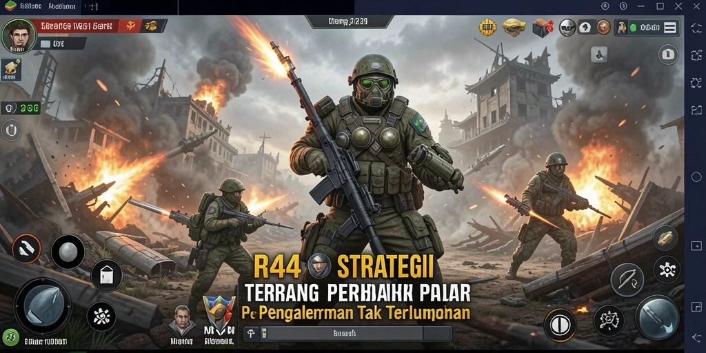 Screenshot gameplay RR44 menampilkan aksi pertempuran strategi yang mendebarkan.