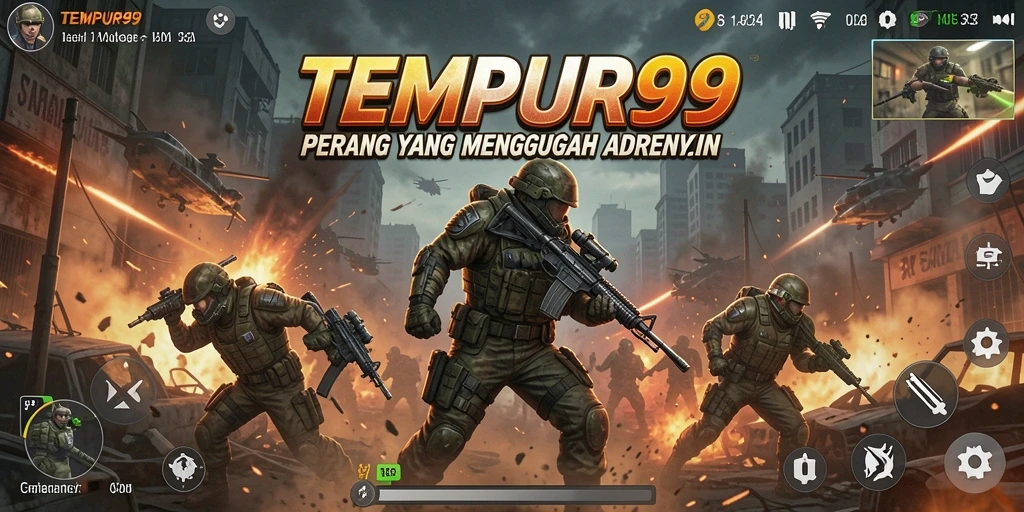 Tampilan gameplay seru dari TEMPUR99 di arena pertempuran.