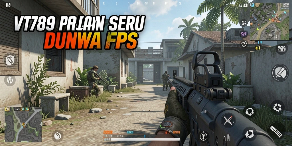 Screenshot utama VT789 menampilkan aksi tembak-menembak yang intens.